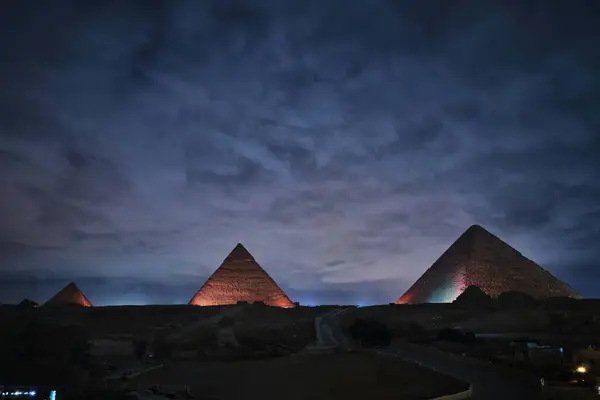 Gizeh Égypte Décembre 2023 Les Pyramides Sphinx Dans Les Veilleuses — Photo