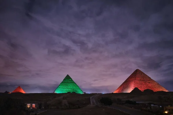 Gizeh Égypte Décembre 2023 Spectacles Lumière Colorée Sur Les Anciennes — Photo