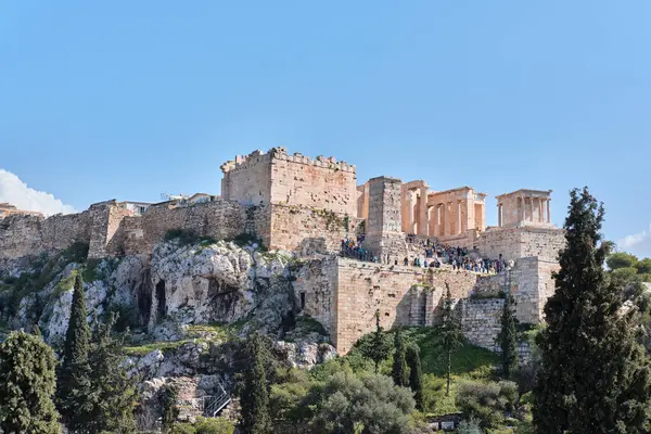 Athene Griekenland Maart 2024 Uitzicht Akropolis Vanaf Heuvel Areopagus — Stockfoto