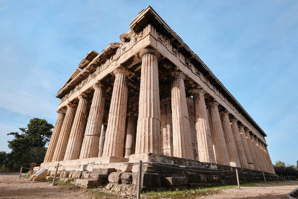 Athens, Greece - March 03, 2024: Temple of Hephaestus in Ancient Agora