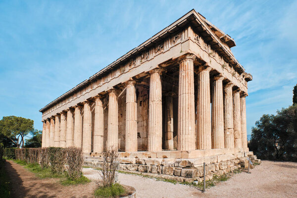 Athens, Greece - March 03, 2024: Temple of Hephaestus in Ancient Agora