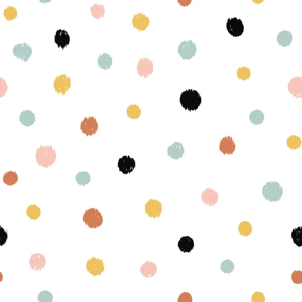 可爱的手绘无缝图案与彩色Polka Dots 白色背景上的彩色涂鸦形状 设计背景 包装材料 面料和所有创意项目 — 图库矢量图片