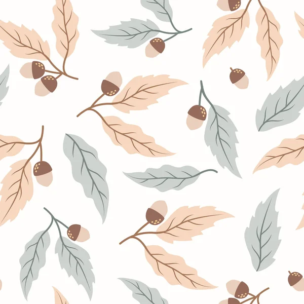 Kusursuz yaprak deseni. Beyaz arka plan, kahverengi ve yeşil yapraklar. Vektör dokusu. Tekstil ve duvar kağıdı için eğilim baskısı