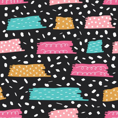 Cute Hand drawn seamless pattern with randomly ink shapes. Abstract handcrafted texture. Stylish hipster print. Design for background, wallpaper, wrapping, fabric, and more. Vector Illustration