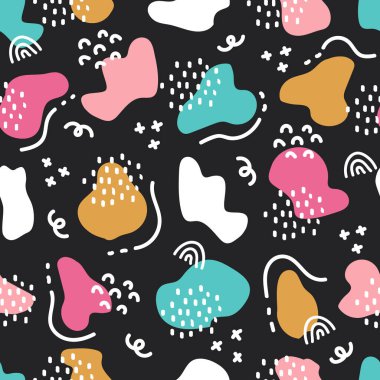 Hand drawn seamless pattern with abstract shapes and doodle objects. abstract contemporary modern trendy texture. Design for background, wallpaper, wrapping, fabric, and more. Vector Illustration