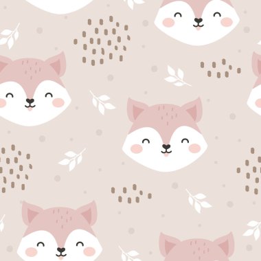 Seamless Vector Pattern with Cute Fox. Childish Cartoon Animals Background. design for fabric, wrapping, textile, wallpaper, apparel and all your creative