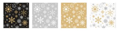 Set of elegant Snowflakes Seamless pattern, Modern Abstract texture with snowflake and dots. Winter, New Year, Christmas backgrounds set. Vector illustration