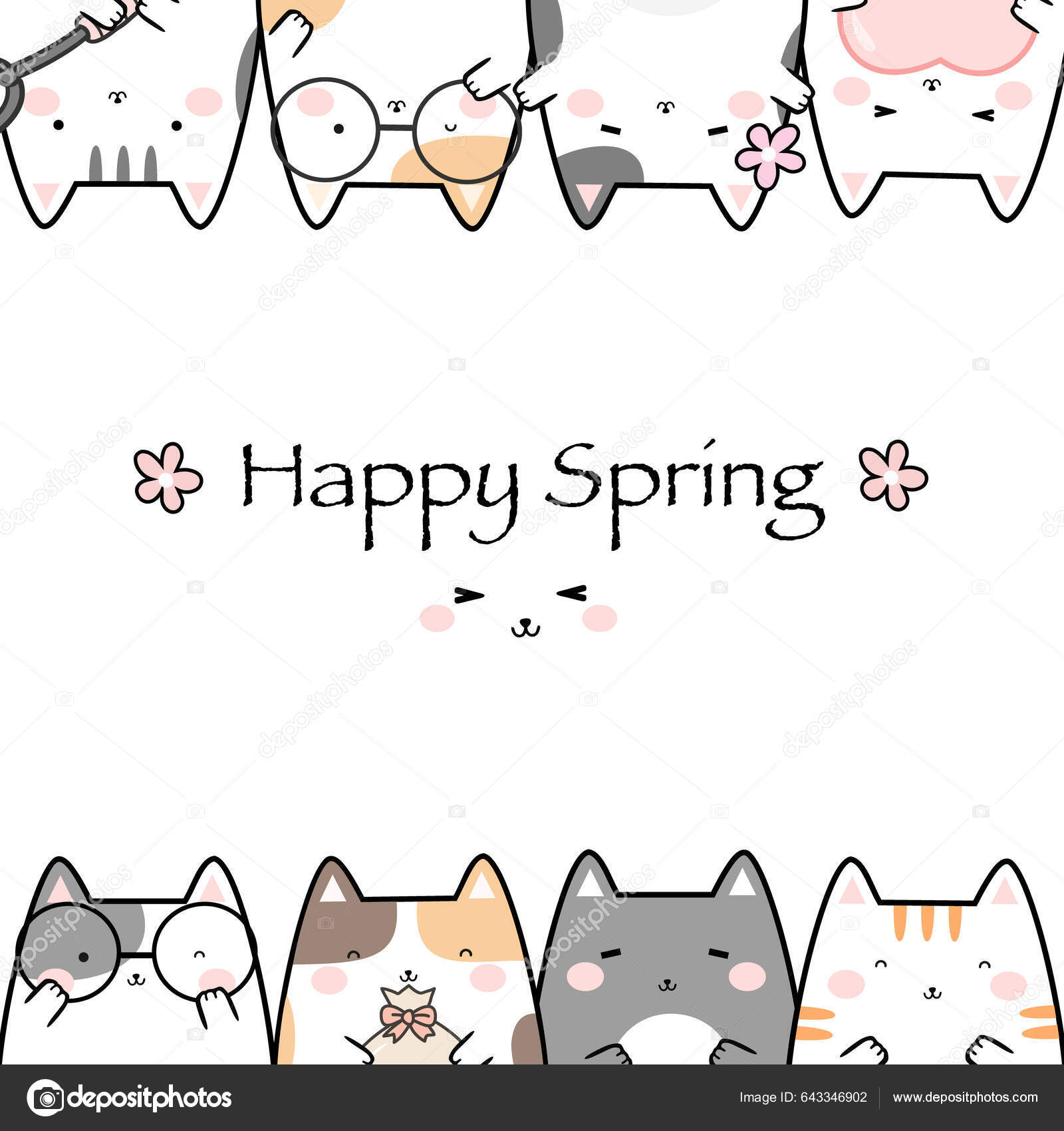 Векторная Иллюстрация Kawaii Милый Кот Мультяшный Рисунок Фон.