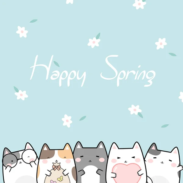 Vector Illustration Kawaii Cute Cat Cartoon Doodle Background Text Happy — Stock Vector