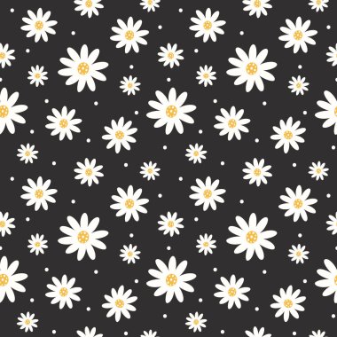 Şirin Daisy çiçekleri pürüzsüz desen. Ditsy parmak izi. Çiçeksiz arka plan. Moda baskıları, kağıt ürünleri, arkaplan, duvar kağıdı, ambalaj, kumaş ve daha fazlası için tasarım