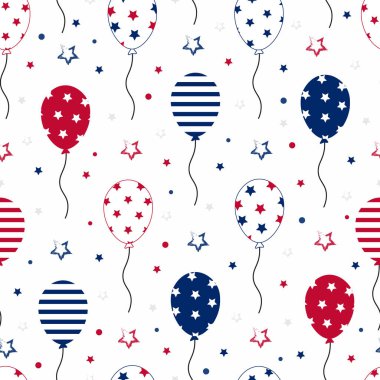 4 Temmuz kusursuz desen, beyaz arka planda yıldız nokta ve balon, Bağımsızlık Günü illüstrasyonu için modern arka planlar