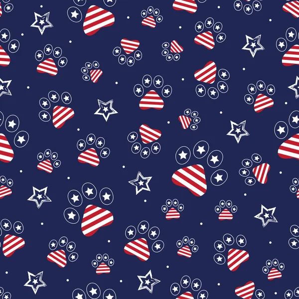 Bezproblémový Vzor Paw Print Star Pro American Independence Day Července — Stockový vektor