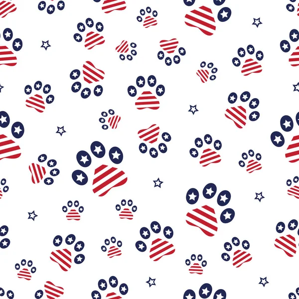 Nahtloses Muster Mit Paw Print Und Stern Zum Amerikanischen Unabhängigkeitstag — Stockvektor