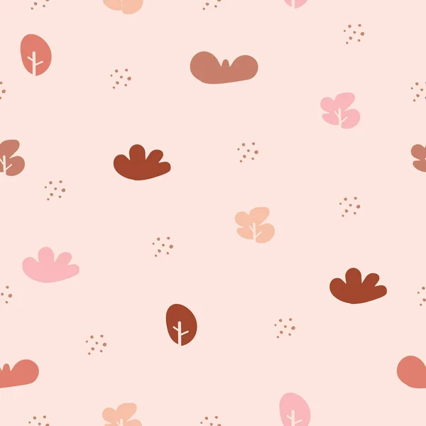 Симпатичный Бесшовный Рисунок Растениями Розовый Фон Милая Птичка Векторная Иллюстрация — стоковый вектор