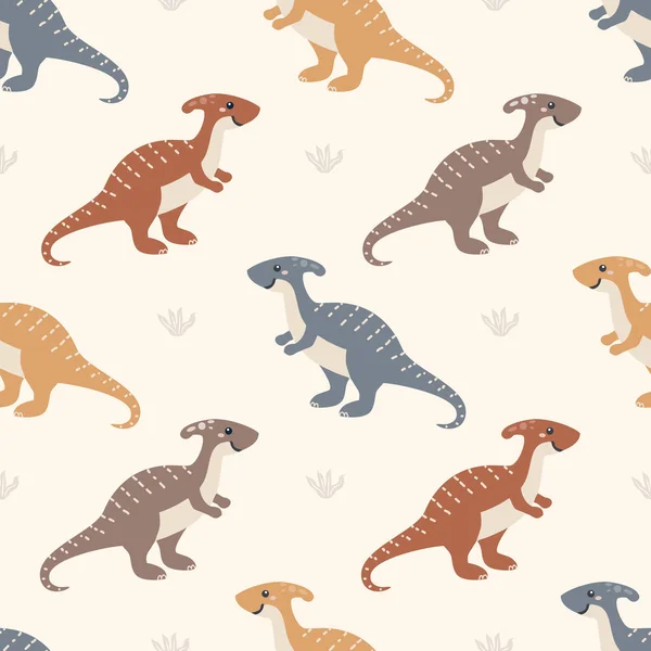 Zökkenőmentes Minta Aranyos Dinoszauruszokkal Vicces Rajzfilm Állatok Háttér Gyerekes Design — Stock Vector