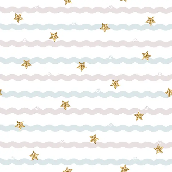 Goldglitzernder Stern Auf Pastellfarbenem Wellenförmigem Hintergrund Mit Nahtlosen Mustern Designvorlage — Stockvektor