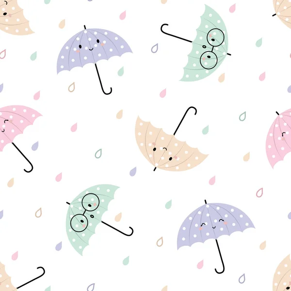 Ручной Рисунок Бесшовный Векторный Узор Пастельными Зонтиками Kawaii Cute Дизайн — стоковый вектор