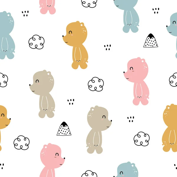 Set Von Cute Bear Nahtlose Muster Niedliche Animal Cartoon Hintergrund — Stockvektor