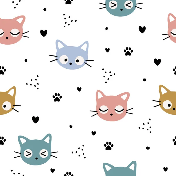 Sevimli Kedilerin Kusursuz Desenleri Var Karikatür Hayvan Geçmişi Tekstil Kumaş — Stok Vektör
