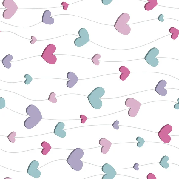Nahtloses Muster Mit Pastell Hearts Und Welligem Liniendesign Auf Weißem — Stockvektor