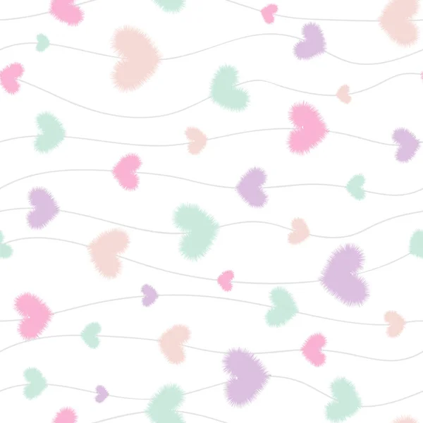 Бесшовный Рисунок Изображением Pastel Hearts Wavy Line Белом Фоне Дизайн — стоковый вектор