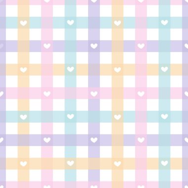 Gingham Plaids with hearts seamless pattern. Pastel tartan plaid vector background. Texture from squares for plaid, tablecloths, clothes, shirts, dresses, paper, bedding, blankets, quilts and more