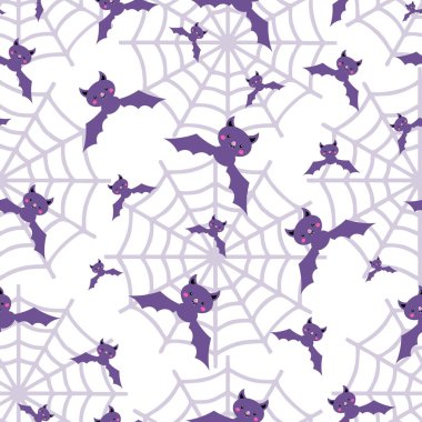 Arka plan, duvar kâğıdı, giysi, ambalaj, kumaş için şirin yarasalar dizaynı ile Cadılar Bayramı kusursuz desen