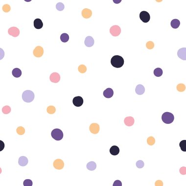 Cadılar Bayramı 'nda Renkli Polka Noktaları ile kusursuz desenler çizildi. Beyaz arkaplanda soyut çok renkli karalama şekilleri. Arkaplan, duvar kağıdı, ambalaj, kumaş ve daha fazlası için tasarım