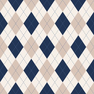 Argyle deseni kahverengi ve mavi. Hediye kağıdı, çorap, kazak, kazak, modern bahar sonbahar kış tekstili veya kağıt tasarımı için..