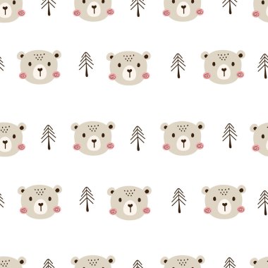 Şirin bir Noel ayısı - vektörsüz desen. Bebek kıyafetleri, tekstil, duvar kağıdı ve baskı tasarımı için.