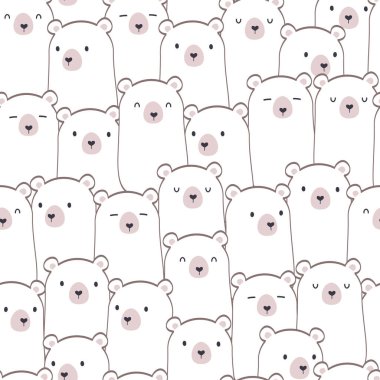 Sevimli ayıların pürüzsüz deseni. Çizgi film hayvanları arka planı. Kumaş, tekstil, duvar kağıdı, ambalaj, giysi tasarımı için. Çizgi film vektörü
