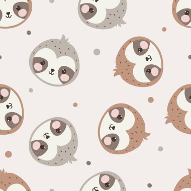 Sevimli tembel hayvan deseni. Çocuksu Çizgi Film Hayvanı Geçmişi. Duvar kâğıdı, ambalaj, kreş, kumaş, tekstil vb. için tasarım. vektör illüstrasyonu