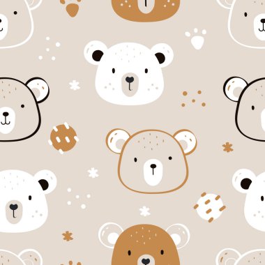 Sevimli çizgi film ayıları kusursuz desen. Sevimli el yapımı Hayvan Geçmişi. Vektör çizimi. Kumaş, duvar kağıdı, tekstil, ambalaj, çocuk tasarımı, baskı tasarımları için çocuksu desen