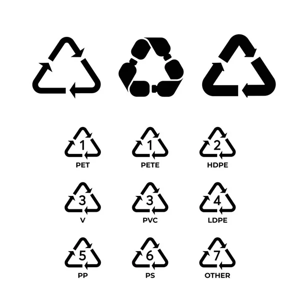 Set Simboli Riciclaggio Della Plastica Pet Pete Hdpe Pvc Ldpe — Vettoriale Stock