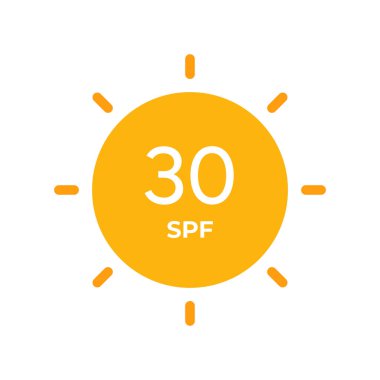 SPF çizgi simgesi vektörü. Güneş kremi ya da güneş kremi için 30 güneş koruyucu sembol. Kozmetik ambalaj için