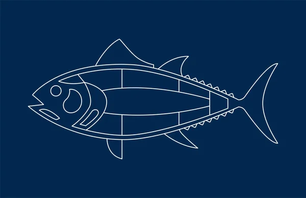 Silhouette Tuna Cuts Diagram Blue Background Ronqueo — Stock Vector