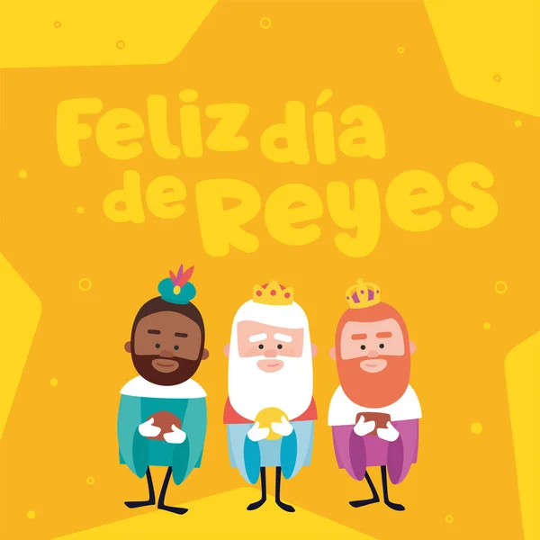 Happy Epiphany Written Spanish Three Funny Wise Men Kings Orient — Stock Vector