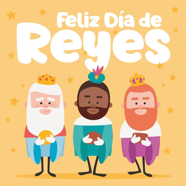 Feliz Epifanía Escrita Español Tres Sabios Graciosos Reyes Oriente Sobre — Archivo Imágenes Vectoriales