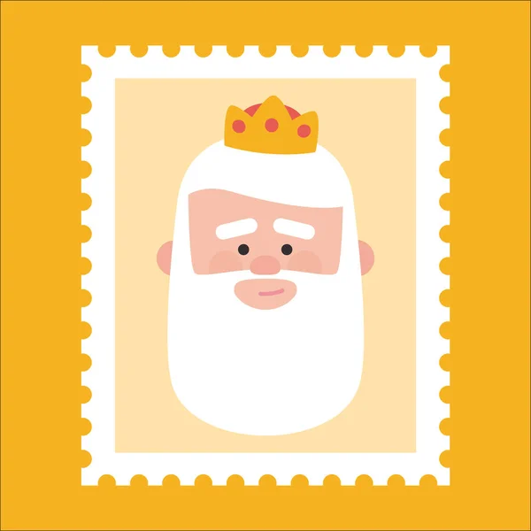 King Melchor Yellow Postage Stamp Christmas Ornament Isolated Vectorized Magi — Stock Vector