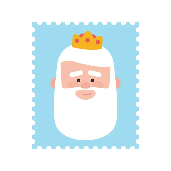 King Melchor Postage Stamp Christmas Ornament Isolated Vectorized Magi Wise — Stock Vector