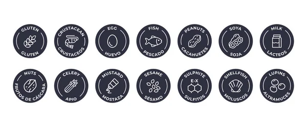 Isolated Vector Logo Set Badge Ingredient Warning Label Allergene Nahrungsmittelunverträglichkeit — Stockvektor
