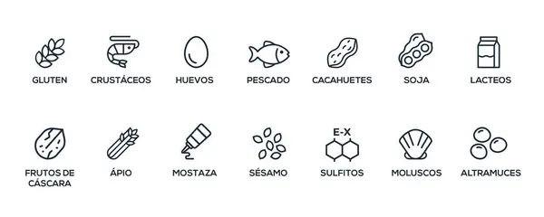 Простий Ізольований Векторний Логотип Набір Значків Інгредієнтів Попередження Етикетки Піктограми Векторна Графіка