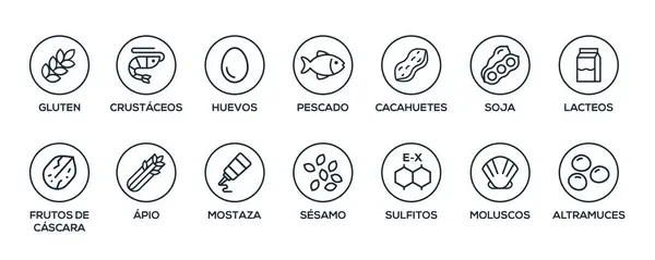 Простий Ізольований Векторний Логотип Набір Значків Інгредієнтів Попередження Етикетки Піктограми Стокова Ілюстрація