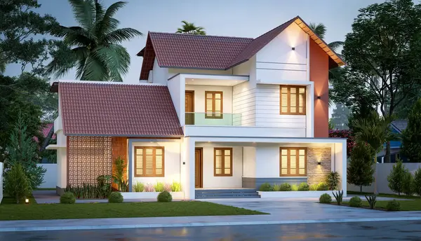 Yeni yapılmış lüks bir evin 3D çizimi