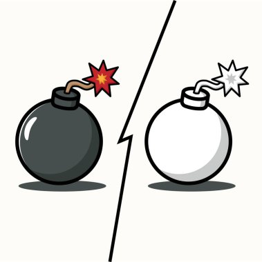 Fitil ve kıvılcımlı düz stil bomba illüstrasyonu. Oyunlar, uygulamalar, posterler veya uyarı grafiği için kullanışlı