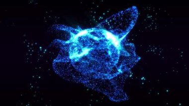 Soyut gelecekteki parçacıkların parlak dijital efekt kavramına sahip güzel döngülü dinamik çarpıtma dalgaları