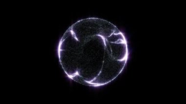 Karanlık bir arka planda parlayan parçacıkların ve sihirli dalgaların soyut döngülü enerji küresi, video 4k