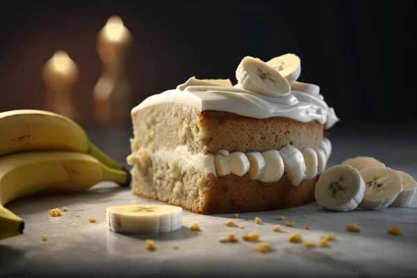 yummy banana cake with cream cheese with sliced banana