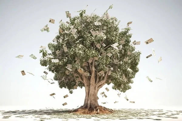 flying money tree isolated on white background