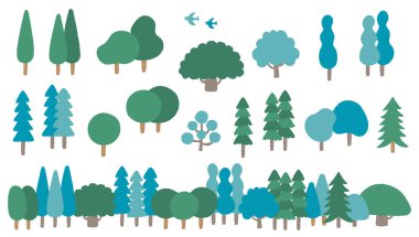 Şirin ağaç ve orman illüstrasyon seti. Düzenlenmesi kolay vektör materyali. Başka varyasyonlar da var..